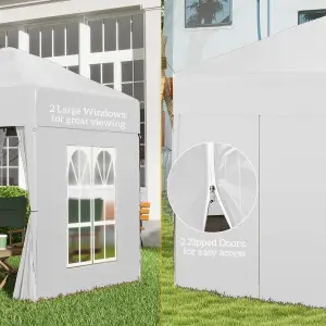 Outsunny 2mx2m Pop Up Gazebo Party Tent Canopy Marquee with Storage Bag White