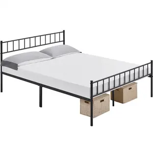 Minimalist Metal Bed Frame with Slatted Headboard Black / Double (4'6)