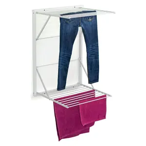 WALL CLOTHESLINE Wood Foldable Wall-Mounted Drying Rack White