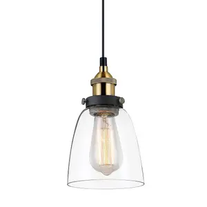 Luminosa Industrial And Retro Hanging Pendant Black, Gold 1 Light  with Clear Shade, E27 Dimmable