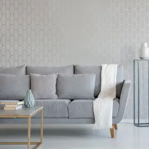 Superfresco Easy Grey Metallic effect Infinite Geo Textured Wallpaper