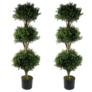 120cm Buxus Triple Ball Artificial Tree UV Resistant Outdoor Topiary