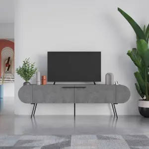 Decortie Capsule Modern TV Unit Multimedia Centre Retro Grey with Storage TV Cabinet 195cm