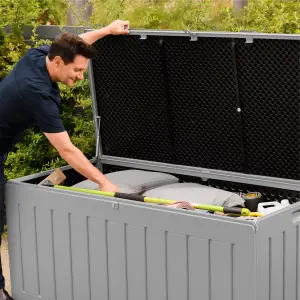 Olsen & Smith 830L Capacity Outdoor Garden Storage Box Plastic Shed - Weatherproof & Sit On with Wood Effect Chest