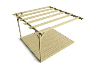 Wall mounted pergola and decking complete diy kit, Champion design (3m x 3m, Light green (natural) finish)