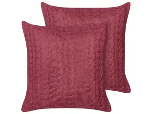 Set of 2 Cushions CADETIA Cotton 45 x 45 cm Solid Burgundy