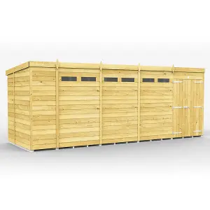 19 x 6 Feet Pent Security Shed - Double Door - Wood - L178 x W560 x H201 cm