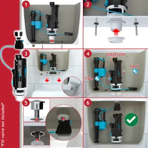 SPARES2GO Universal Dual Flush Toilet Valve 1.5" 2" WC Cistern Push Button Kit (300mm Cable)