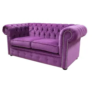 Chesterfield Custom Made 2 Seater Settee Sofa Pimlico Grape Real Fabric