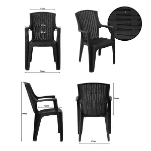 simpa Stackable Plastic Rattan Effect Garden Chair - Graphite Set of 4