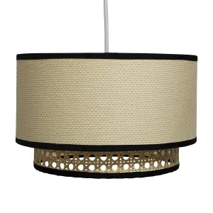 First Choice Lighting Set of 2 Koral Natural Rattan and Cane 25 cm Easy Fit Two Tier Pendant Shades