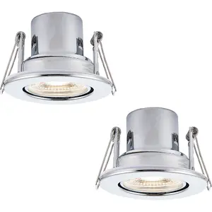 2 PACK Recessed Tiltable Ceiling Downlight - 8.5W Cool White LED Chrome Plate