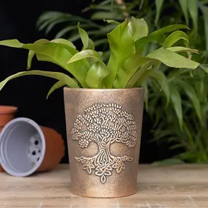 Antique Bronze Effect Terracotta Plant Pot - Tree of Life