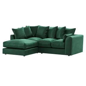 Brooklyn Plush Velvet 3 to 4 Seater L Shaped Corner Sofa Fibre Green Left Hand Facing