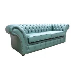 Chesterfield 3 Seater Sofa Settee Shelly Jade Green Leather In Balmoral Style