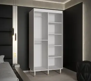 Bergen Contemporary 2 Sliding Door Wardrobe Gold Handles Marble Effect 5 Shelves 2 Rails White (H)2080mm (W)1000mm (D)620mm