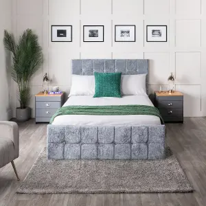 Double Silver Crushed Velvet Ottoman Storage Lift Up Bed Frame