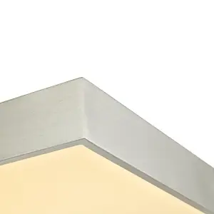 Modern 25w LED Flush Square Ceiling Light in Brushed Silver with Opal Diffuser