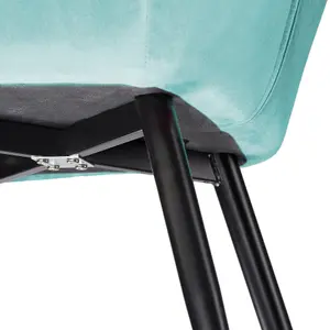 Chair Marilyn - with armrests, padded, velvet look, black steel legs - turquoise/black