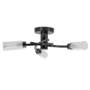 ValueLights Claudia 3 Way Spiral Flush Black Chrome Ceiling Light with Clear and Frosted Glass Shades