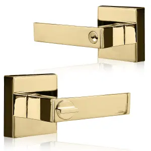 XFORT Quad Entrance Knob Set Polished Brass for Internal Doors