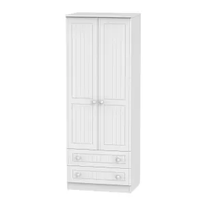 Ready assembled Contemporary Matt white 2 Drawer Tall Double Wardrobe (H)1970mm (W)740mm (D)530mm