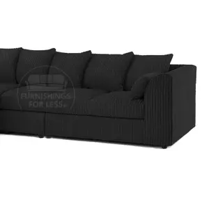 Luxor Black Jumbo Cord Large 5 Seater Corner Sofa Long Left Hand Facing