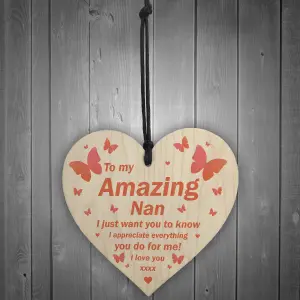 I Love You Nan Gift Hanging Wooden Heart Gift For Nan Birthday Mothers Day Plaque