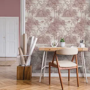 Muriva Red Tropical Fabric effect Embossed Wallpaper