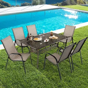 Costway 150 x 90 cm Outdoor Dining Table 6-8 Person Garden All-Weather Cast Aluminum Table