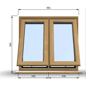 995mm (W) x 945mm (H) Wooden Stormproof Window - 2 Opening Windows (Opening from Bottom) - Toughened Safety Glass