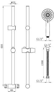 Thermostatic Single Lever Shower Mini Mixer Exposed / Concealed + Riser Rail