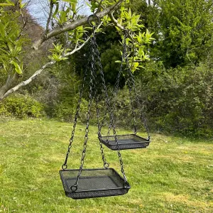 Hanging Metal Bird Seed & Nut Feeder Tray (Pack of 2)