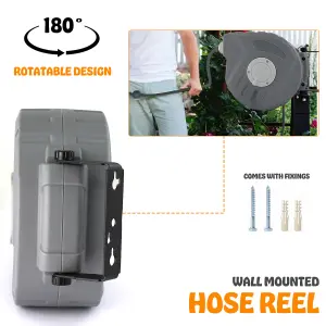 10m Garden Patio Hose Reel Wall Mounted Retractable Auto Rewind Pipe