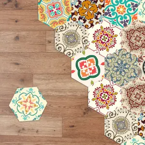 Walplus Colourful Turkish Hexagon Floor Tiles Stickers, Home Decorations DIY Art