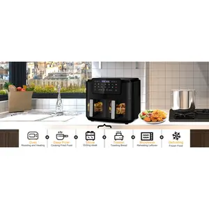 Dual Zone Air Fryer Oil Free 9L Large Air Fryer For Family, Digital Air Fryer With 2 Drawers, Cookbook, 10 Presets, Sync Cook & Sync Finish, Low Fat Air Fryer Oven, 2400W, Black