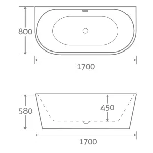 Edmund White Freestanding Acrylic Back to Wall Bath (L)1700mm (W)800mm