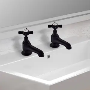 BATHWEST 1 Pair Basin Sink Taps Cross head Sink Brass Faucet Basin Pillar Tap Matte Black