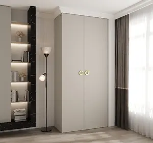 Elegant Cashmere Como I Hinged Door Wardrobe H2460mm W1100mm D500mm, Eight Shelves, Hanging Rail, Gold Handles