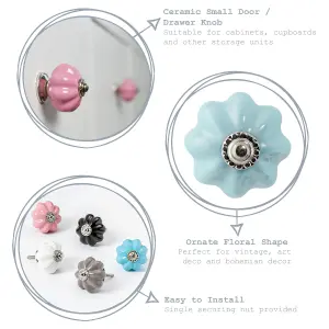 Nicola Spring - Floral Ceramic Cabinet Knobs - Pack of 6