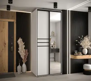 Cannes XI Sliding Door Wardrobe W100cm - Bright White Mirrored Storage Solution for Modern Living