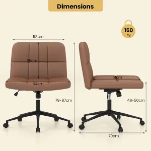 Costway Rolling Armless Chair PU Leather Upholstered Cross-legged Office Chair