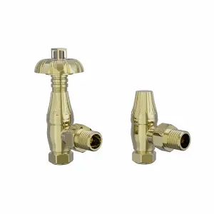 Rinse Bathrooms Traditional Antique Style Brass Thermostatic Radiator Valve Lockshield Heated Towel Rail Angled TRV Polished Brass