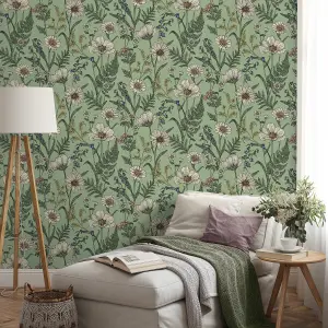 Fine Decor Wild Meadow Sage Wallpaper FD43337