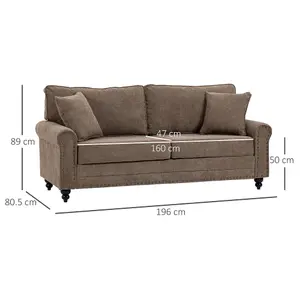 HOMCOM Fabric Sofa 3 Seater Sofa for Living Room w/ Throw Pillow Brown