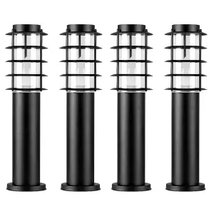 ValueLights Wharf 4 Pack Modern IP44 Rated Outdoor Black Stainless Steel Bollard Lantern Post Lights