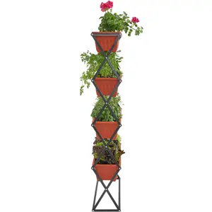 Flower Boxes - raised with 4 planters, vertical arrangement, 52 x 21 x 127 cm - brown