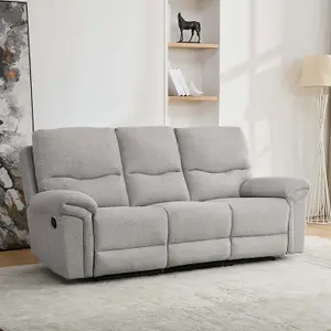 Fosse 3 Seater Manual Recliner Fabric Modern Living Sofa Light Grey