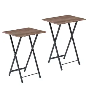 Folding Side Table with Cup Holder, Industrial Side Table for Living Room, Bedroom (Set of 2) Coffee/Black