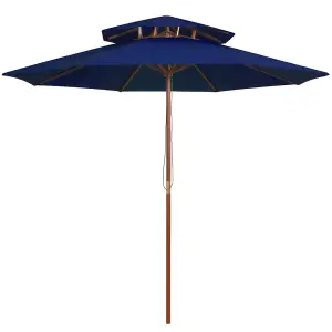 Berkfield Double Decker Parasol with Wooden Pole Blue 270 cm